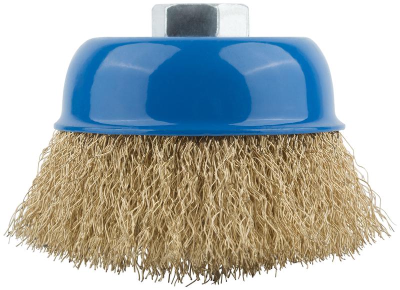 Корщетка тип "чашка" гайка М14 стальная латунированная волнистая проволока 75мм MOS 38942М