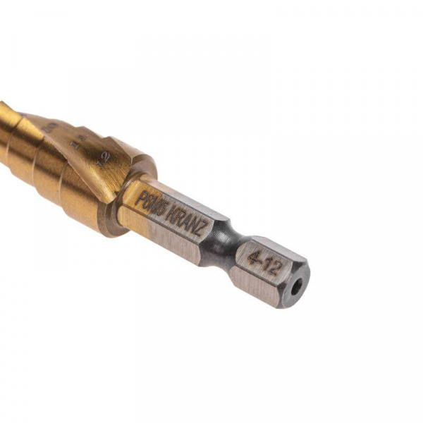 Сверло ступенчатое 4-5-6-7-8-9-10-11-12мм Р6М5 ТИТАН шестигр. хвостовик Kranz KR-12-6615